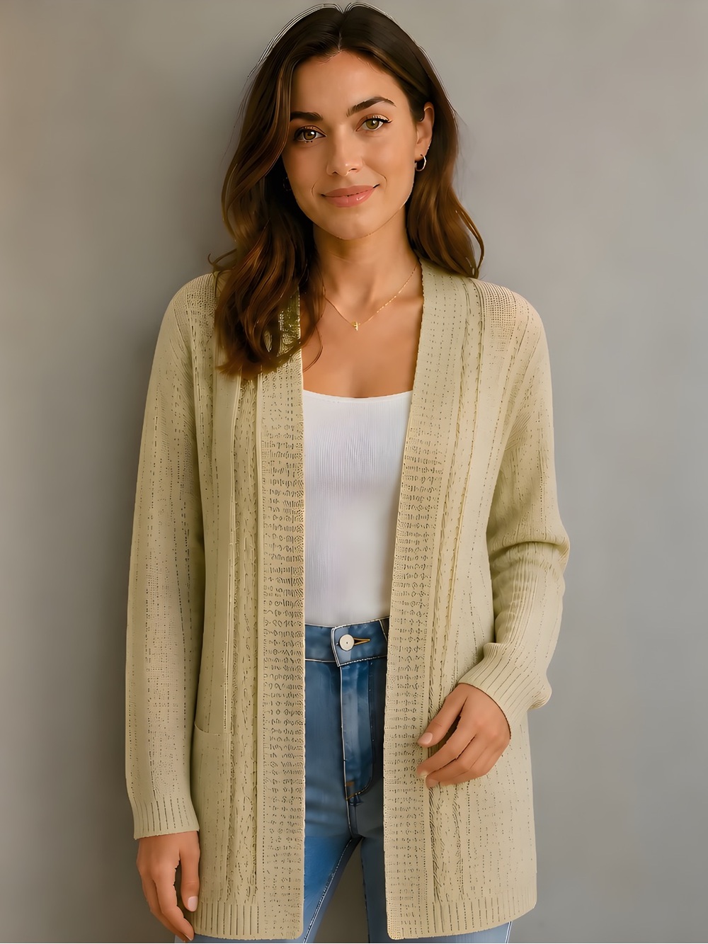Dana Buchman Open Front Cardigan Knit Sweater